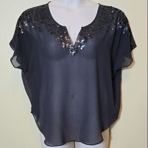 Express Y2K Sheer Sequin Top Size Medium Dolman Whimsigoth Party Night Out Club
